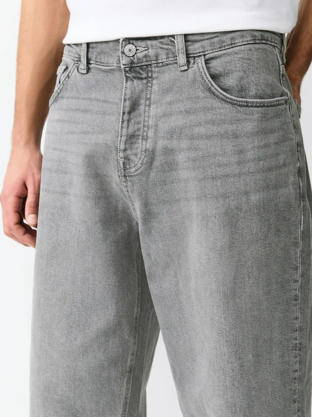 New Next Barrel Fit Vintage Wash Denim Jeans Grey