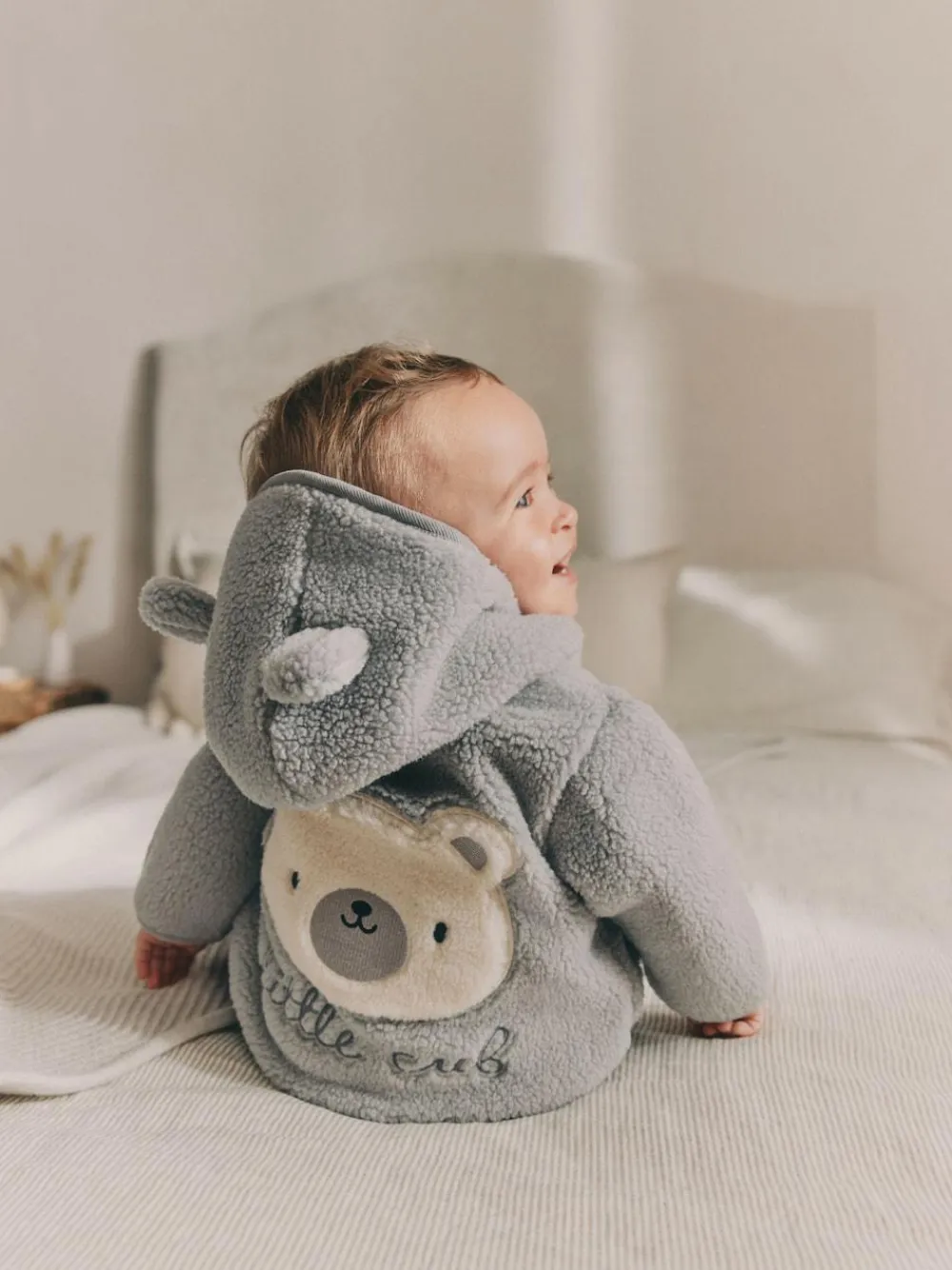 Outlet Next Grey Bear Cosy Borg Fleece Baby Jacket