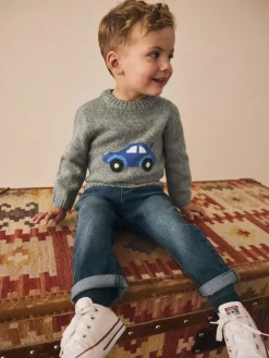 Next Grey Car Knitted Jumper (3mths-7yrs)^BOY Baby Winter Clothing|Cosy Club