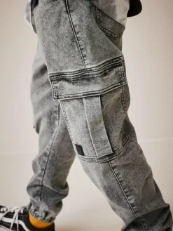 New Next Cargo Jeans With Elasticated Waist (3-16yrs) Grey