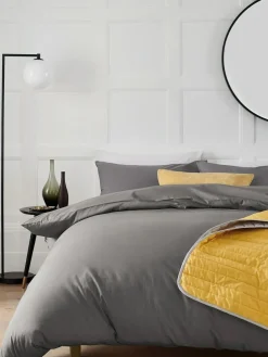 Next Grey Charcoal Cotton Rich Plain Duvet Cover and Pillowcase Set^ Bedsets & Duvet Covers