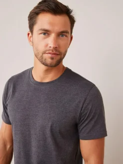 Next Grey Charcoal Marl Regular Fit Essential Crew Neck Cotton T-Shirt^ Tops & T-Shirts