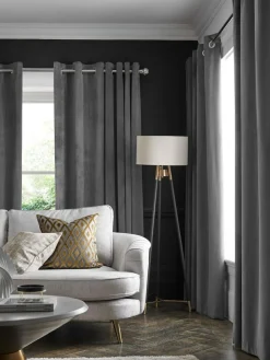 Next Grey Charcoal Matte Velvet Lined Curtains^ Curtains & Blinds