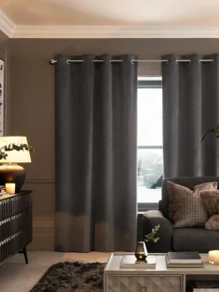 Next Grey Charcoal Matte Velvet Super Thermal Curtains^ Curtains & Blinds