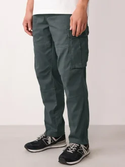 Next Regular Tapered Fit Cotton Stretch Cargo Trousers Grey Charcoal