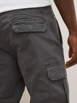 Next Grey Charcoal Straight Fit Cotton Stretch Cargo Trousers^ Pants & Chinos