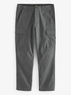 Next Grey Charcoal Straight Fit Cotton Stretch Cargo Trousers^ Pants & Chinos