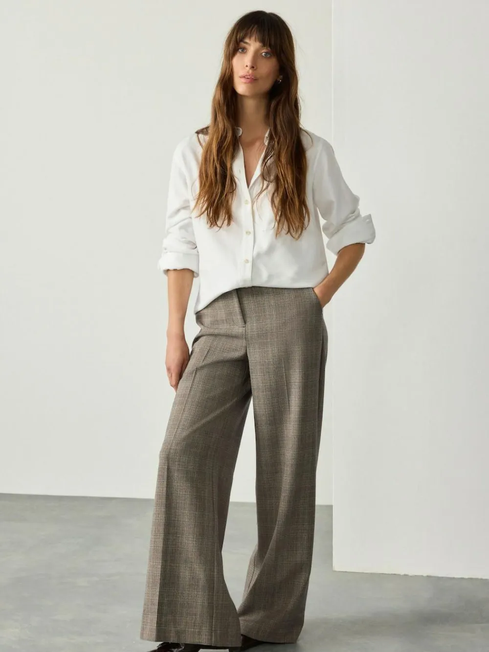 Hot Next Grey Check Brushed High Waisted Wide Leg Tailored Trousers
