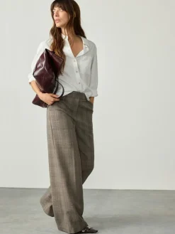 Hot Next Grey Check Brushed High Waisted Wide Leg Tailored Trousers