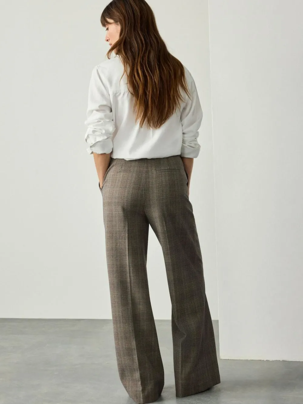 Hot Next Grey Check Brushed High Waisted Wide Leg Tailored Trousers