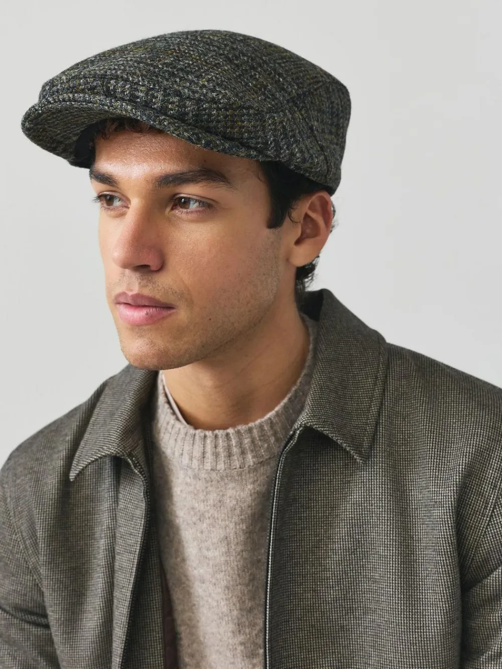 Discount Next Grey Check Harris Tweed Flat Cap
