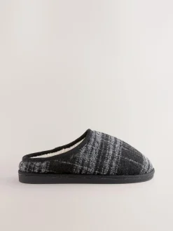 Next Grey Check Mule Slippers^ Slippers|Slippers
