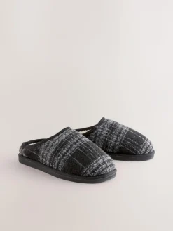 Next Grey Check Mule Slippers^ Slippers|Slippers