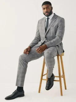 Next Grey Check Muscle Fit Motionflex Stretch Suit Jacket^ Grey Suits