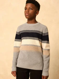 Next Colourblock Stripe Crew Neck Knitted Jumper (3-16yrs)^BOY Knitwear & Sweaters|Knitwear