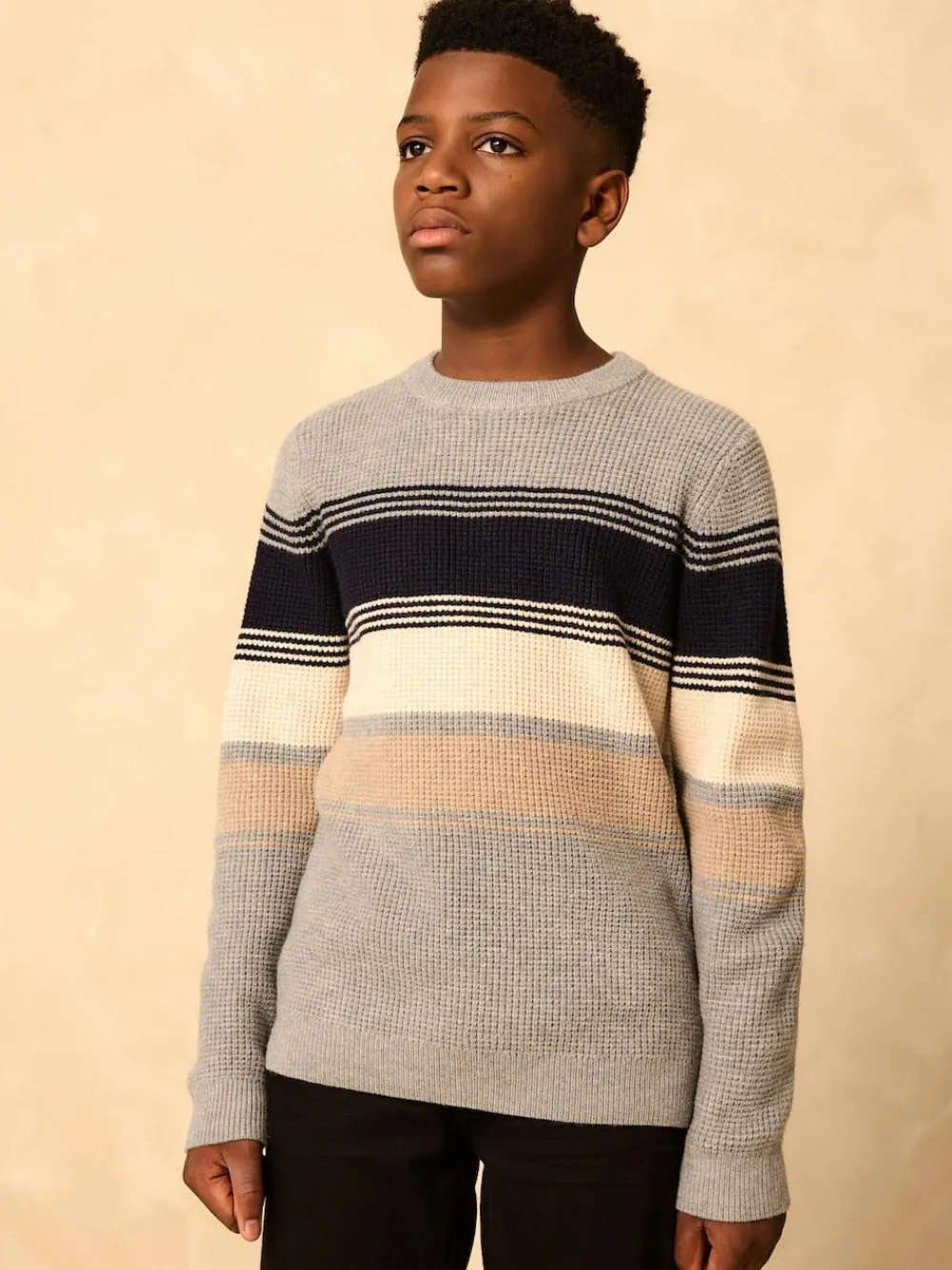Next Colourblock Stripe Crew Neck Knitted Jumper (3-16yrs)^BOY Knitwear & Sweaters|Knitwear