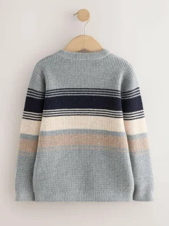 Next Colourblock Stripe Crew Neck Knitted Jumper (3-16yrs)^BOY Knitwear & Sweaters|Knitwear