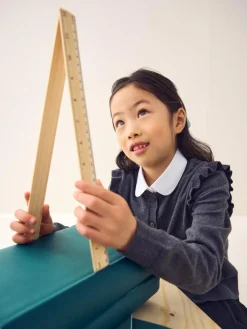 Next Grey Cotton Rich Frill Shoulder School Cardigan (3-16yrs)^ Knitwear|Knitwear