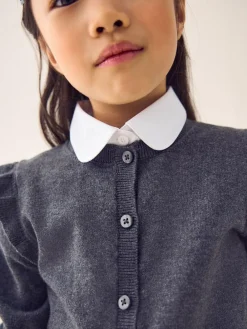 Next Grey Cotton Rich Frill Shoulder School Cardigan (3-16yrs)^ Knitwear|Knitwear