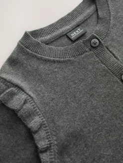 Next Grey Cotton Rich Frill Shoulder School Cardigan (3-16yrs)^ Knitwear|Knitwear