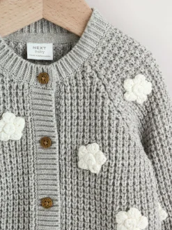 Next Baby Knitted Cardigan (0mths-3yrs) Grey Crochet Flowers
