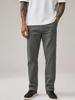 Next Grey Dark Straight Fit Stretch Chinos Trousers^ Nightwear|Pants & Chinos