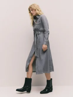Next Denim Midi Shirt Dress Grey