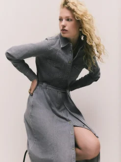 Next Denim Midi Shirt Dress Grey