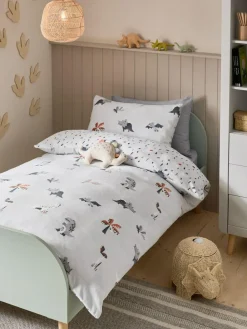 Next Grey Dinosaur Super Soft Reversible Fleece Duvet Cover and Pillowcase Set^ Childrens Bedding