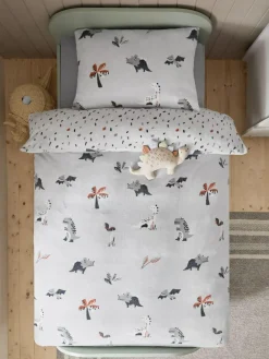 Next Grey Dinosaur Super Soft Reversible Fleece Duvet Cover and Pillowcase Set^ Childrens Bedding