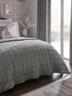 Best Next Elsie Velvet Quilted Bedspread Grey