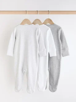 Next Essential Zipped 100% Cotton Baby Sleepsuits 3 Pack (0-3yrs)^BOY Unisex|Nightwear