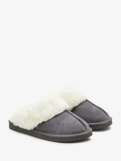 Hot Next Grey Faux Fur Lined Suede Mule Slippers
