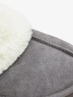 Hot Next Grey Faux Fur Lined Suede Mule Slippers