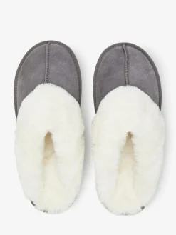 Hot Next Grey Faux Fur Lined Suede Mule Slippers