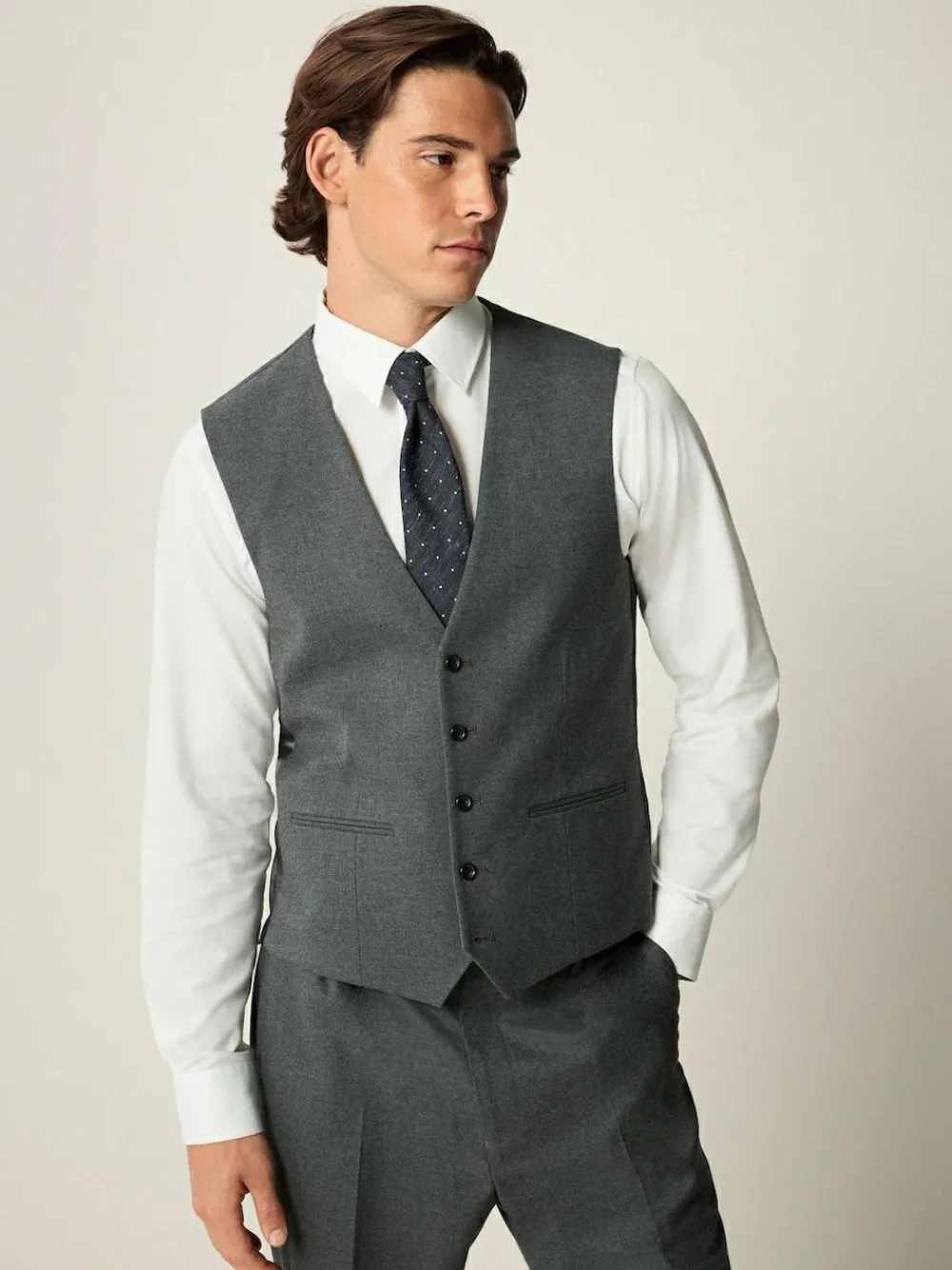 Best Next Flannel Suit Waistcoat Grey