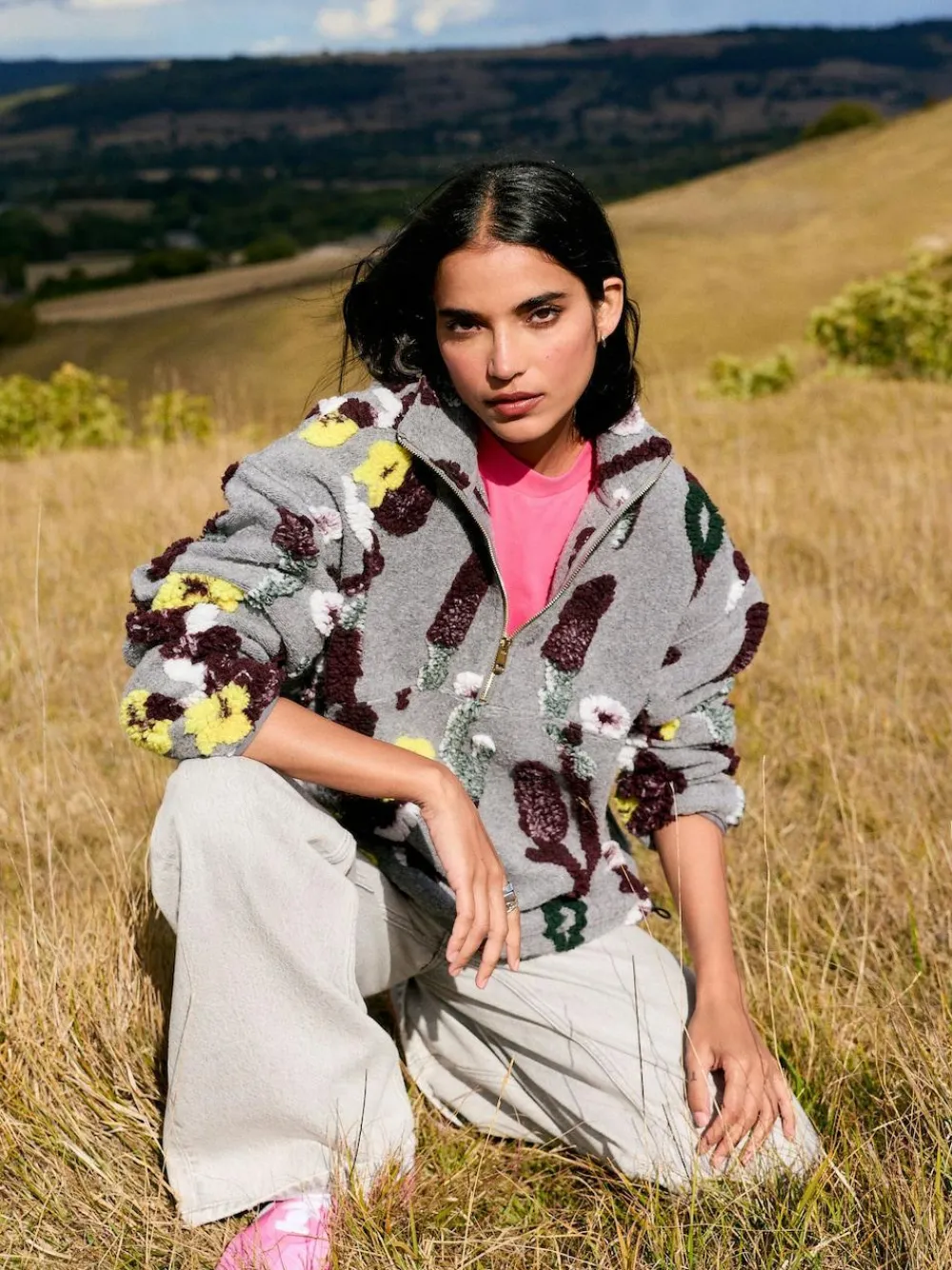 Discount Next Grey Floral Jacquard Floral Jaquarded Borg Half Zip Neck Fleece Sweatshirt