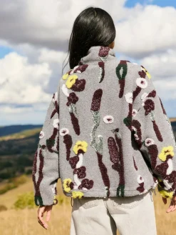 Discount Next Grey Floral Jacquard Floral Jaquarded Borg Half Zip Neck Fleece Sweatshirt