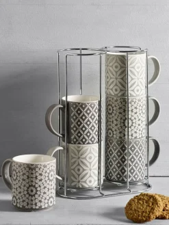 Next Grey Geo Embossed Set of 6 Stacking Mugs^ Mugs & Cups