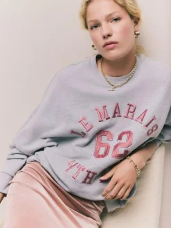 Next Grey Graphic Satin Applique 'Le Marais' City Longsleeve Crewneck Sweatshirt^Women Nightwear|Hoodies & Sweatshirts