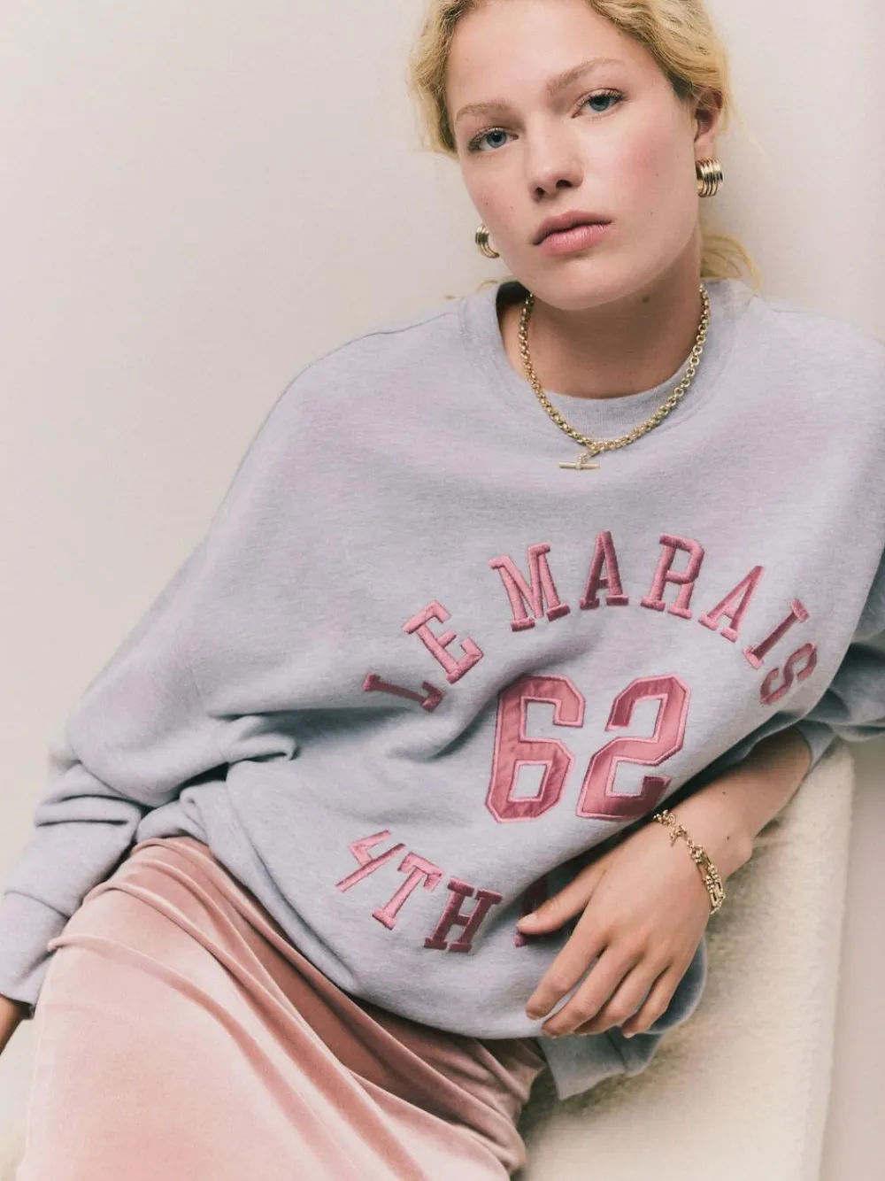 Next Grey Graphic Satin Applique 'Le Marais' City Longsleeve Crewneck Sweatshirt^Women Nightwear|Hoodies & Sweatshirts