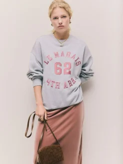 Next Grey Graphic Satin Applique 'Le Marais' City Longsleeve Crewneck Sweatshirt^Women Nightwear|Hoodies & Sweatshirts