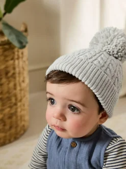 Next Knitted Cable Pom Beanie^BOY Hats & Scratch Mitts|Newborn Accessories