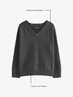 Discount Next Grey Knitted V-Neck School Jumper (3-16yrs)