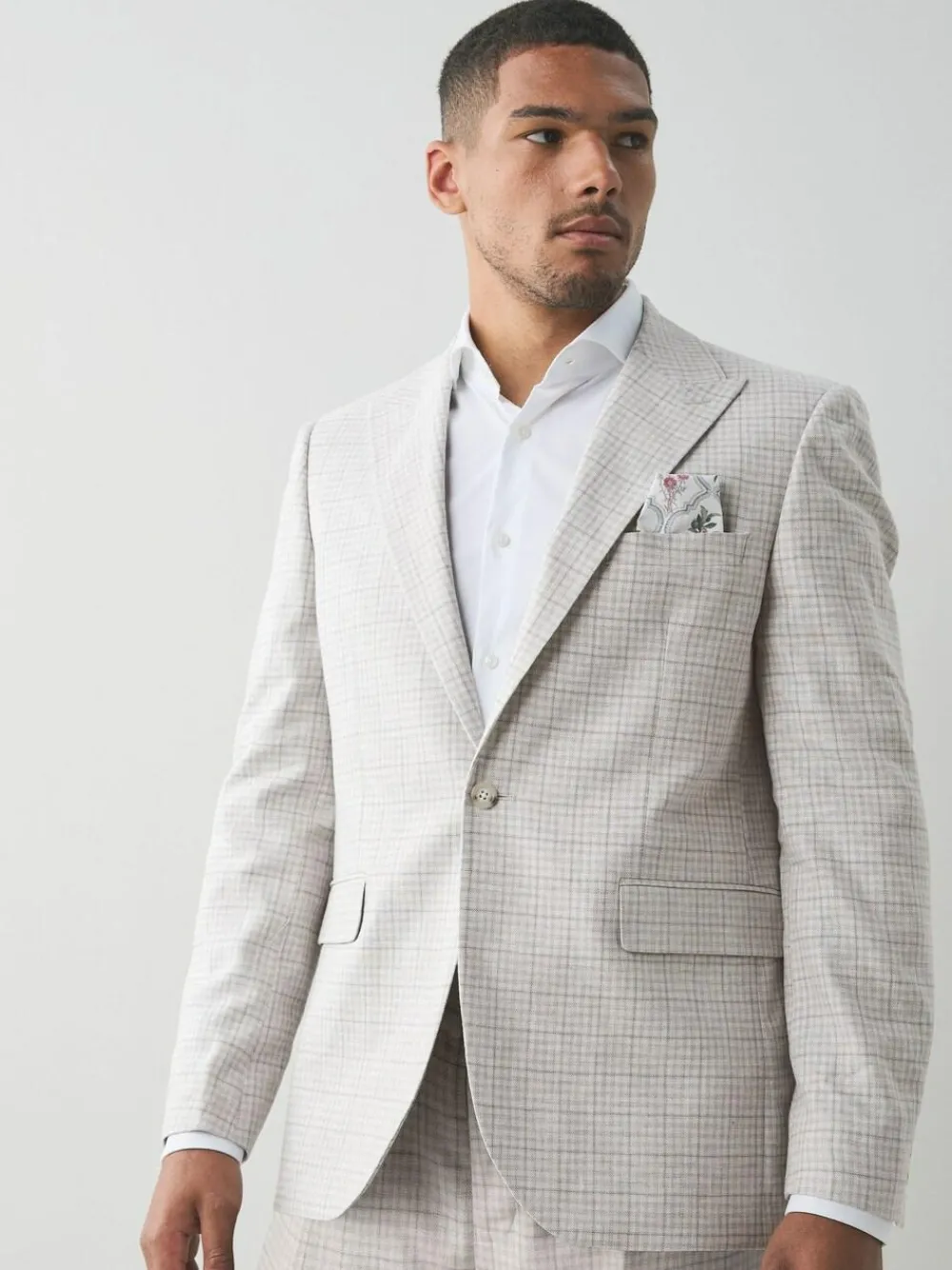 Next Grey Linen Blend Check Tailored Suit Jacket^ Grey Suits