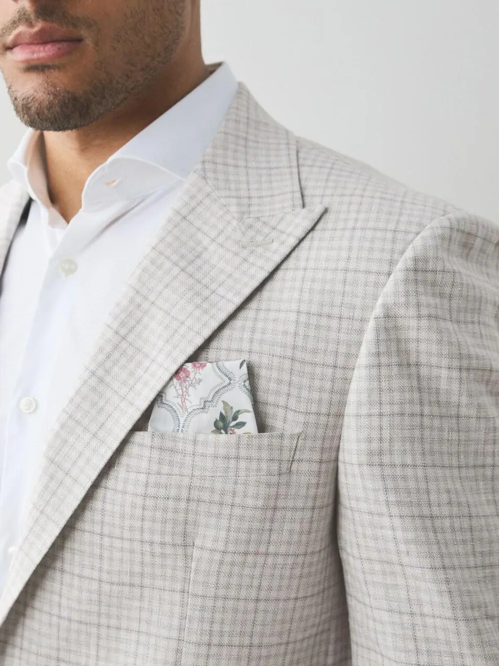 Next Grey Linen Blend Check Tailored Suit Jacket^ Grey Suits