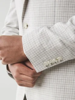 Next Grey Linen Blend Check Tailored Suit Jacket^ Grey Suits