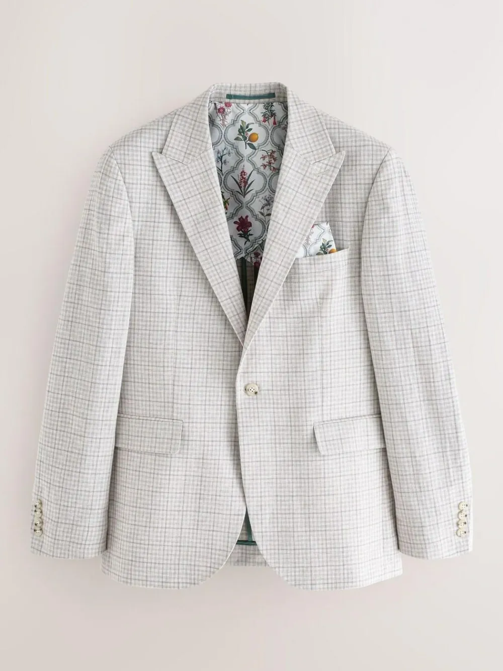 Next Grey Linen Blend Check Tailored Suit Jacket^ Grey Suits