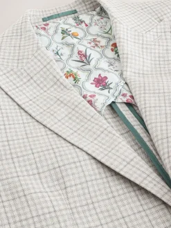 Next Grey Linen Blend Check Tailored Suit Jacket^ Grey Suits