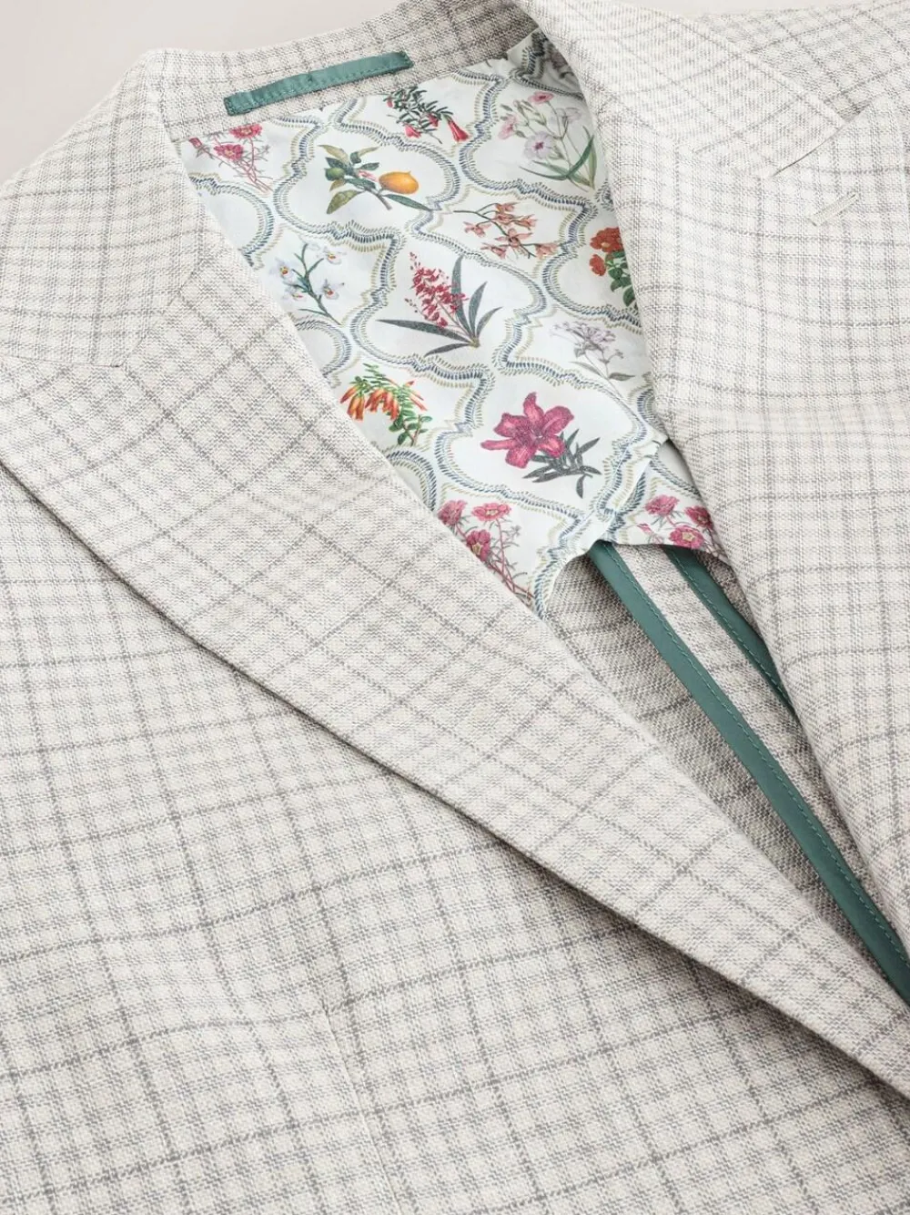 Next Grey Linen Blend Check Tailored Suit Jacket^ Grey Suits